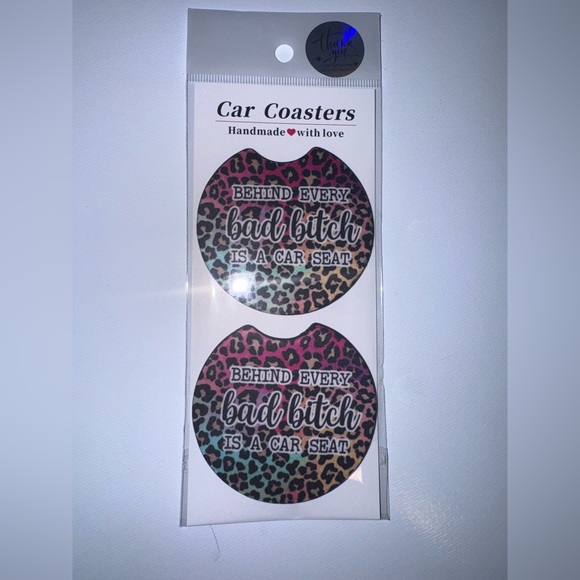 Leopard Print Car Coasters with Quote - Picture 2 of 3